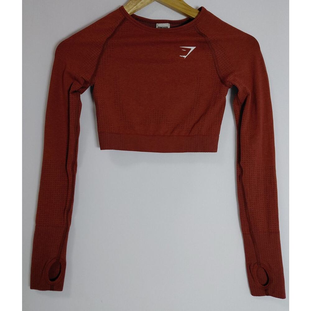 GYMSHARK Long Sleeve Crop Top Red Solid Knit Women Size XS